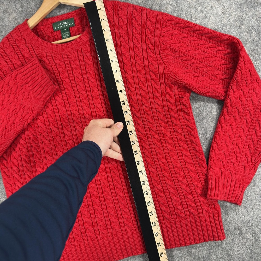 Lauren Ralph Lauren Sweater Womens Medium Red Cable Knit Cotton Crest Old Money - Picture 5 of 13